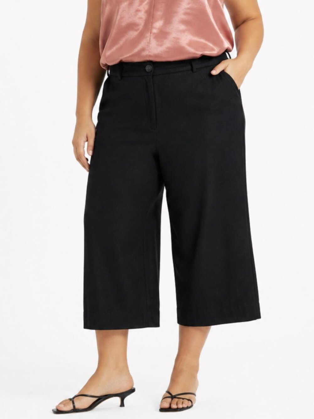 RAG & BONE BLACK WOOL BLEND HIGH RISE WIDE CROP LEG TROUSERS - 10
